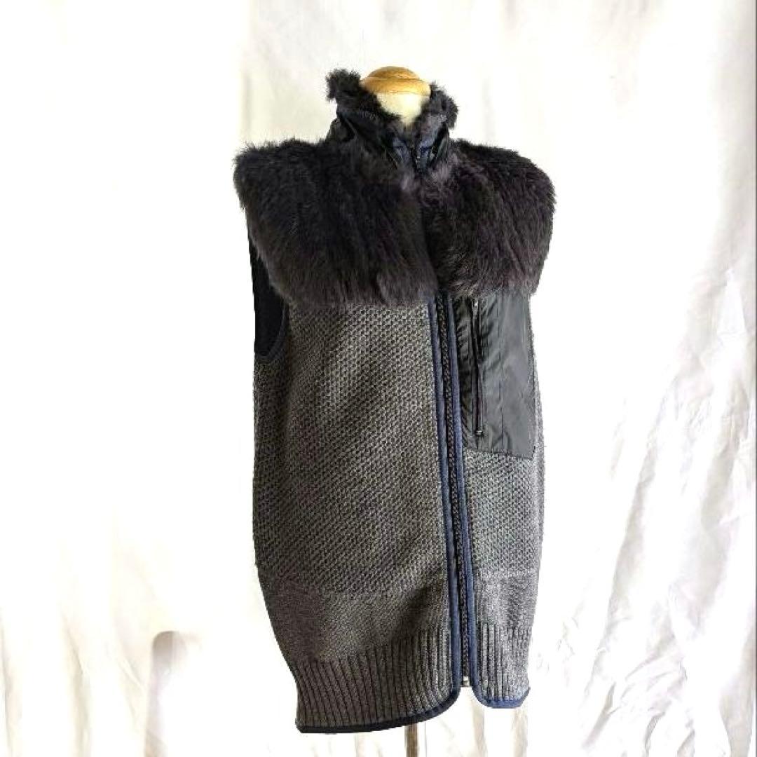 サカイsacai ラビットファー×ウールニットベストブルー系サイズ1