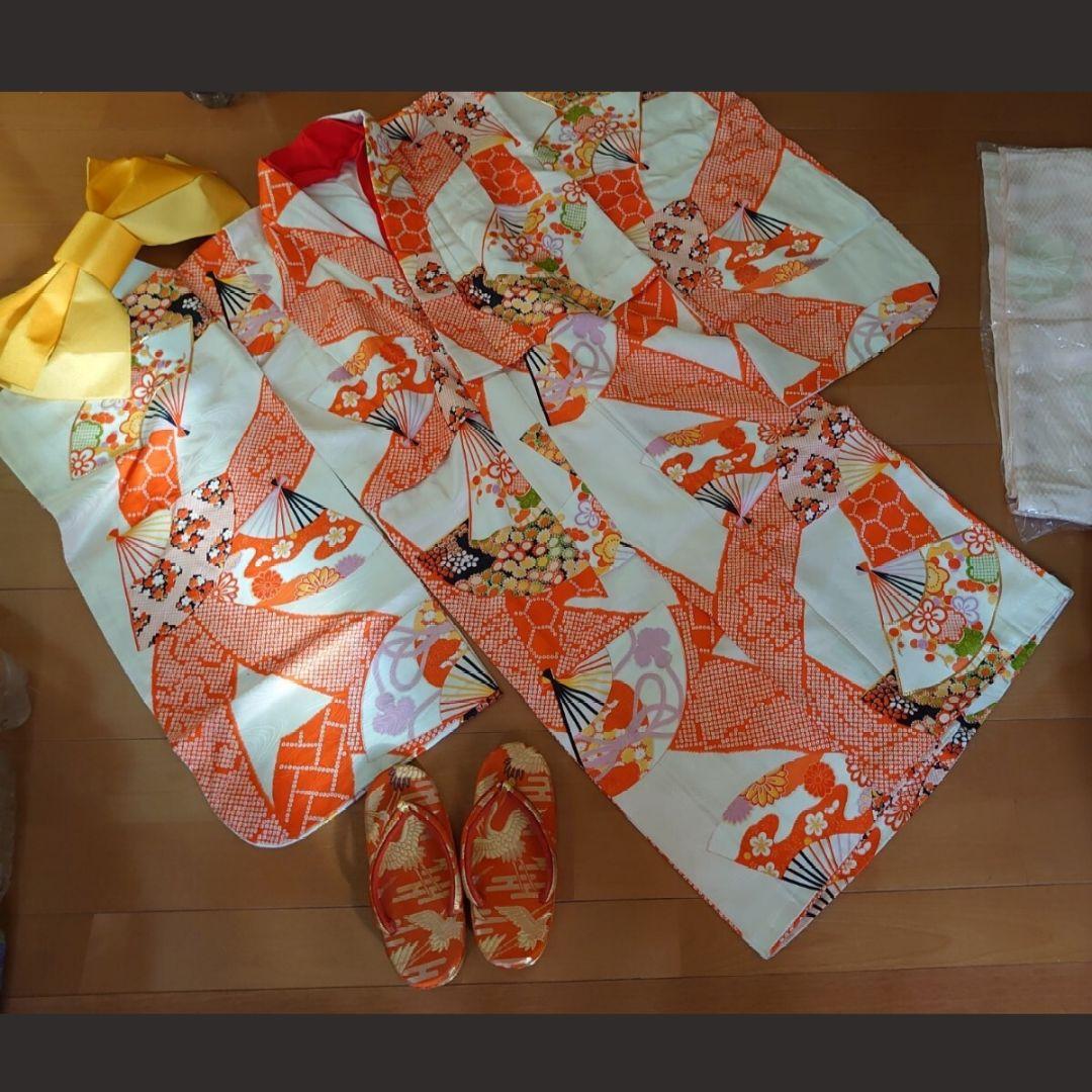 七五三 着物セット 草履 伝統柄 お祝い着7歳5歳　　お宮参り 記念撮影写真 扇