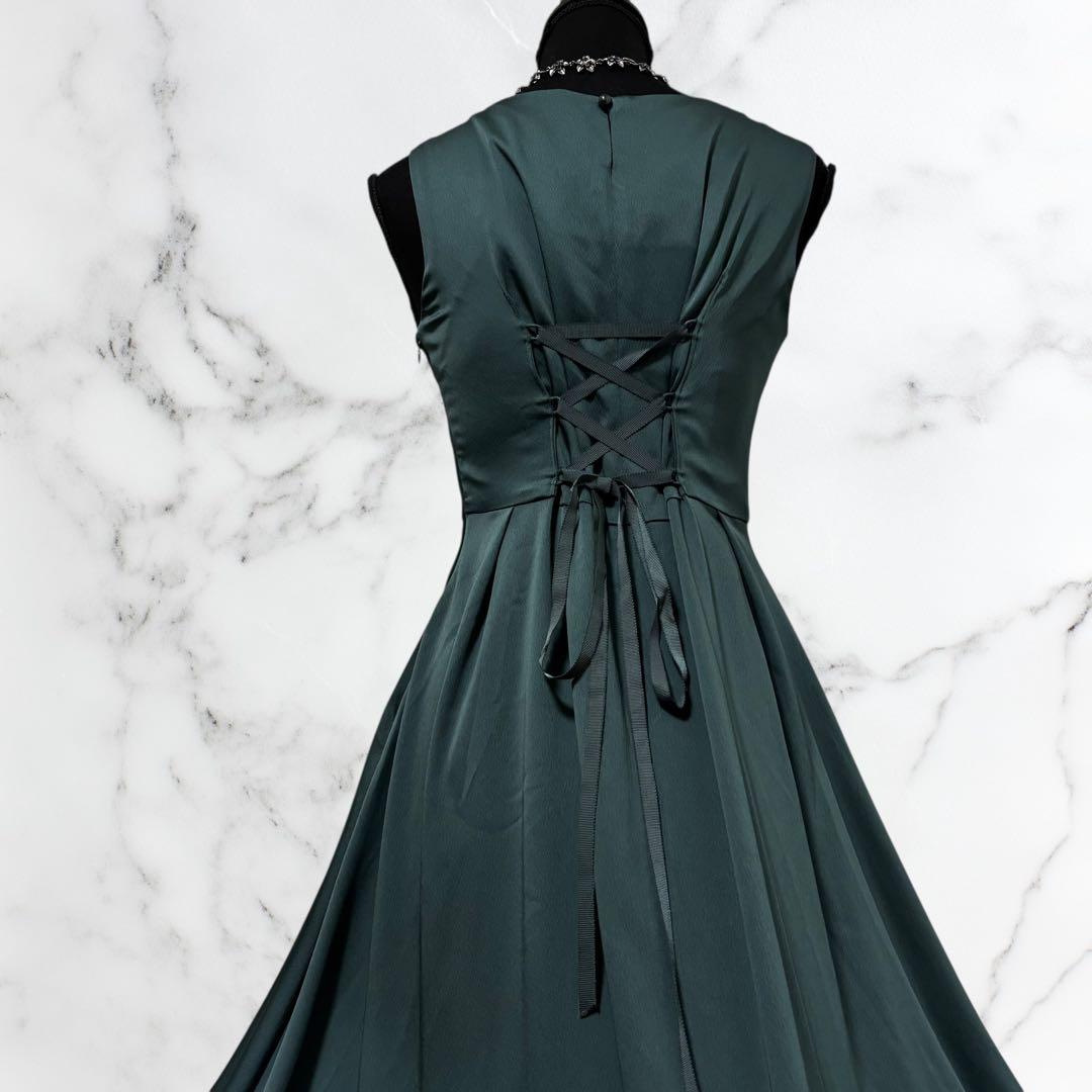 AIMER【エメ】ドレス ロング　サイズ9[M] 深緑　バッグ編み上げ　リボン