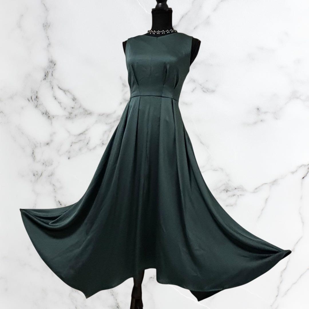 AIMER【エメ】ドレス ロング　サイズ9[M] 深緑　バッグ編み上げ　リボン