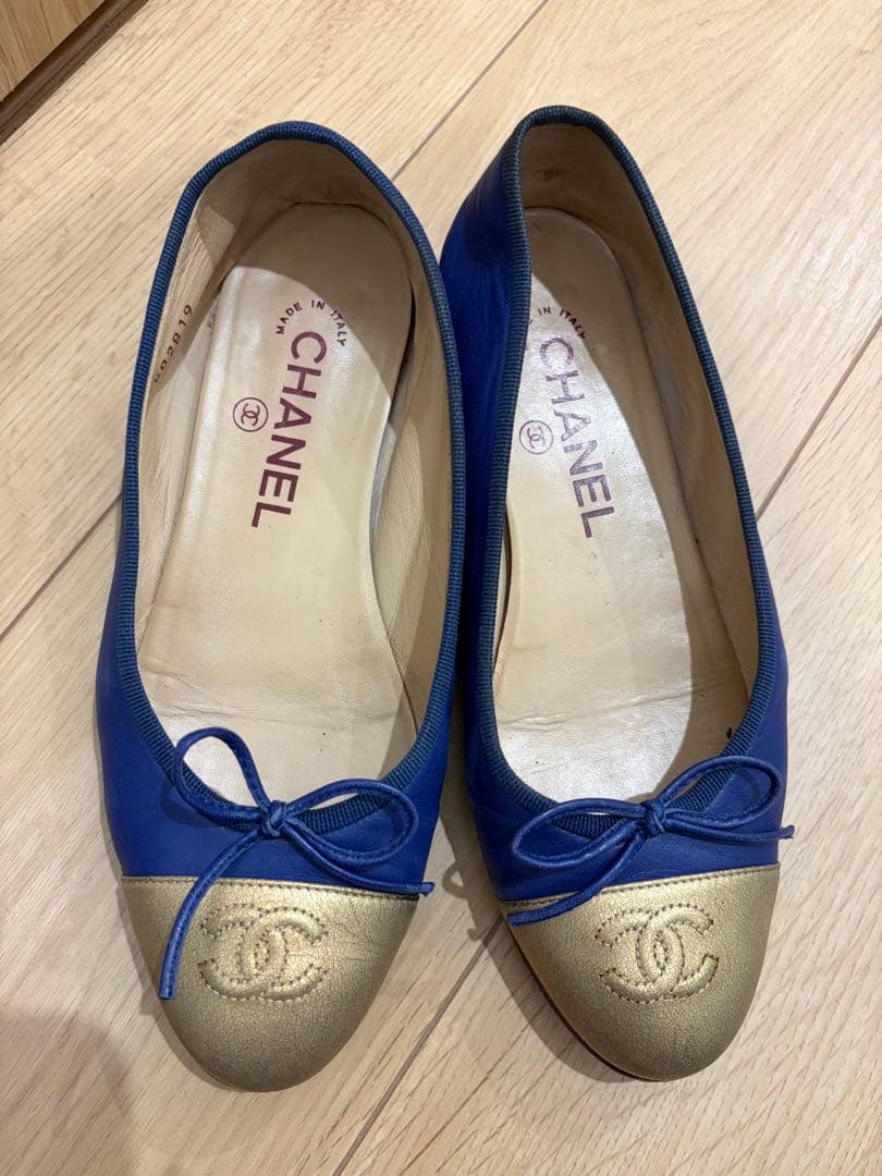 CHANEL バレエシューズ ブルーゴールド シャネル 35サイズ