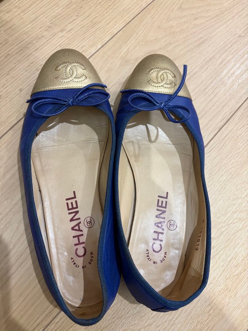 CHANEL バレエシューズ ブルーゴールド シャネル 35サイズ