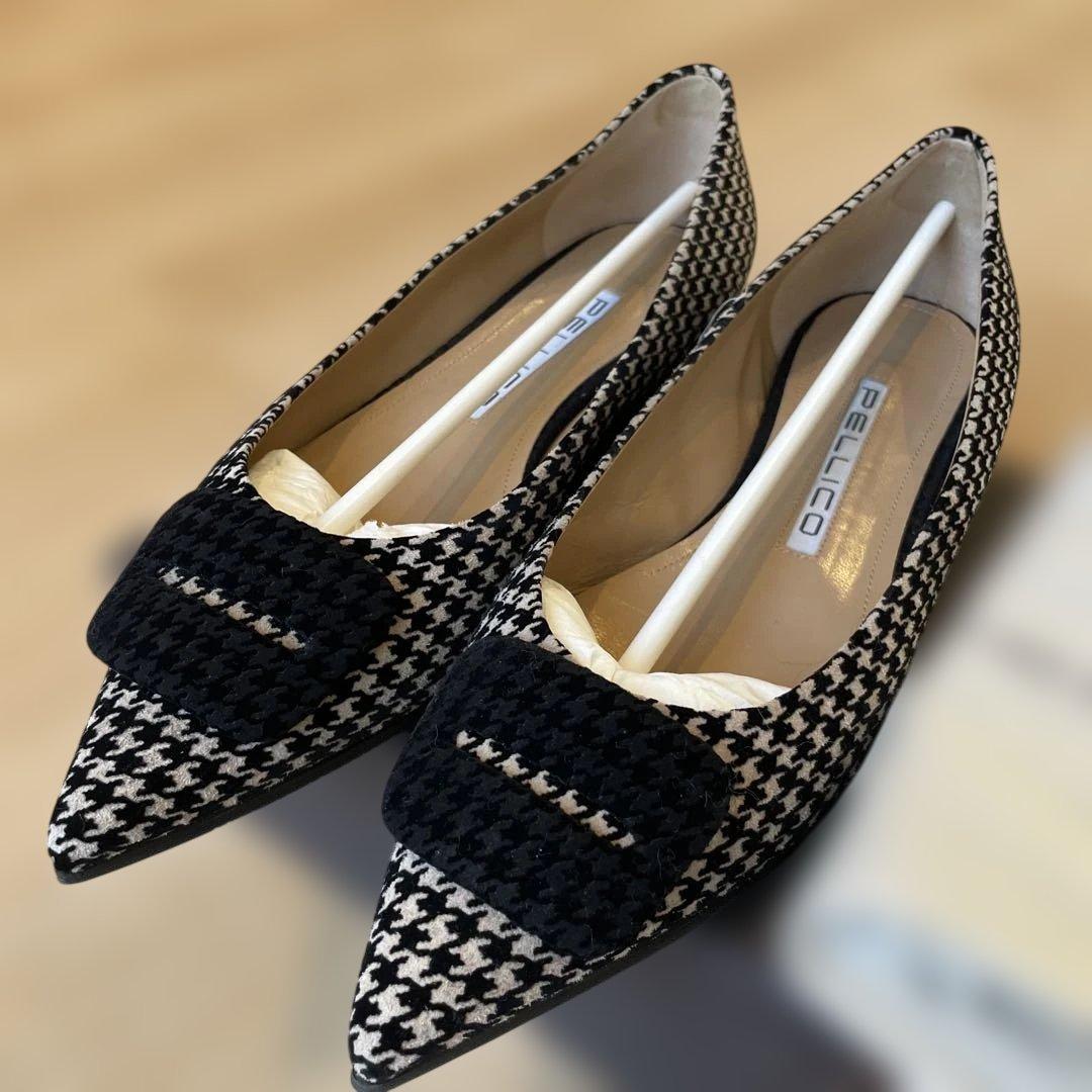 PELLICO 白黒ハウンドトゥース フラットシューズ　371/2