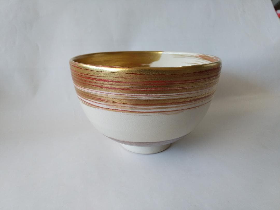 京焼 田中寿宝 作 仁清写 金襴 刷毛目 茶碗 茶道具 共箱 共布 栞 美品