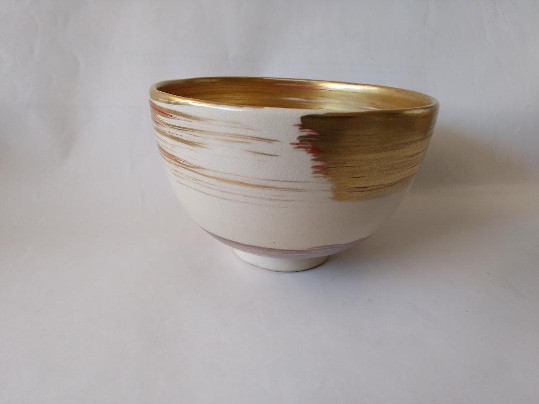 京焼 田中寿宝 作 仁清写 金襴 刷毛目 茶碗 茶道具 共箱 共布 栞 美品