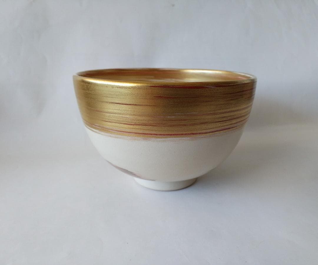 京焼 田中寿宝 作 仁清写 金襴 刷毛目 茶碗 茶道具 共箱 共布 栞 美品