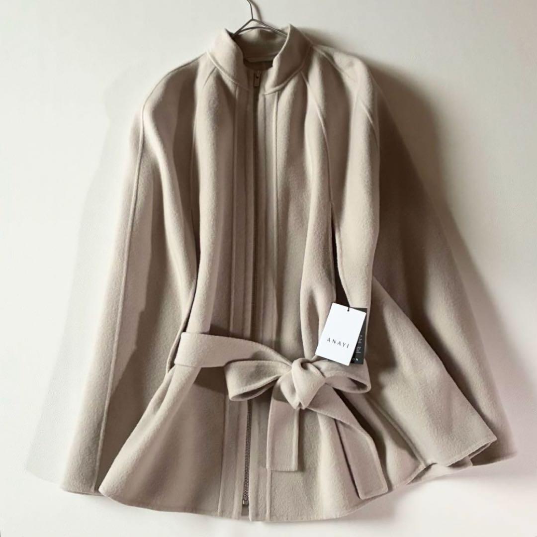新品タグ付き✨アナイ　2023AW　ミドルケープコート　ウール　ベルト付き