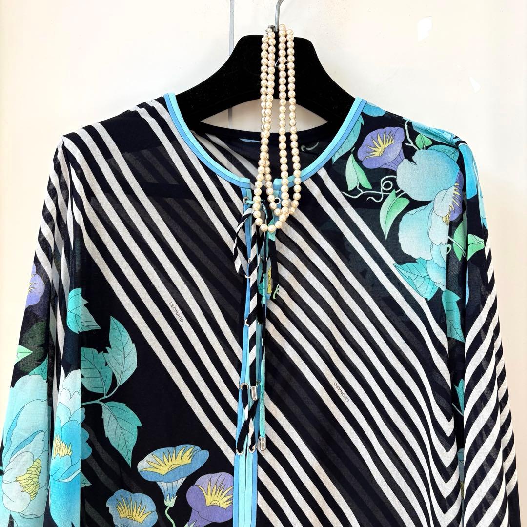 美品✨LEONARD シアーチュニックブラウス レースアップ 40 花柄