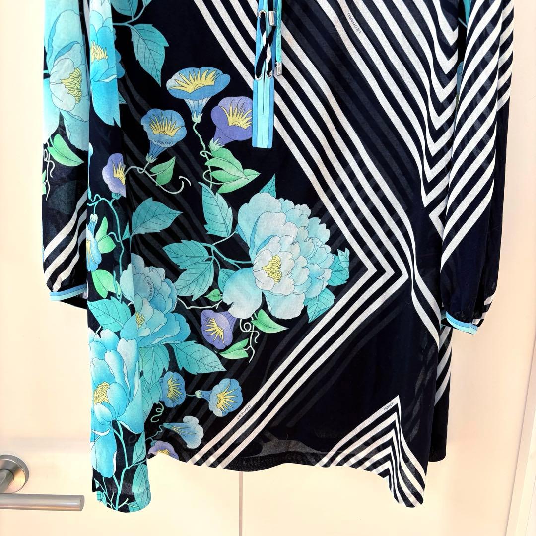 美品✨LEONARD シアーチュニックブラウス レースアップ 40 花柄