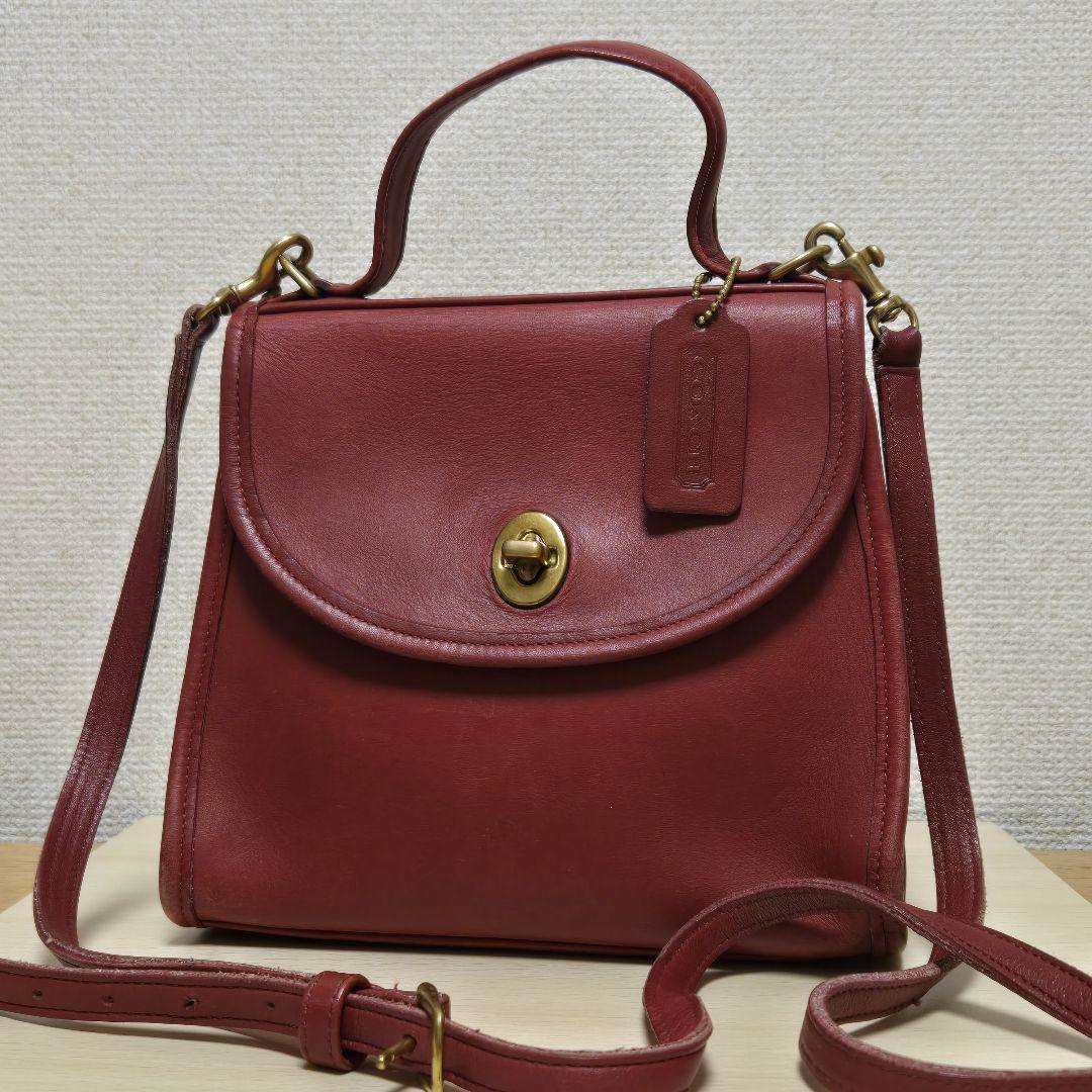オールドコーチ 9985 ターンロック トップハンドル ハンドバッグ レッド