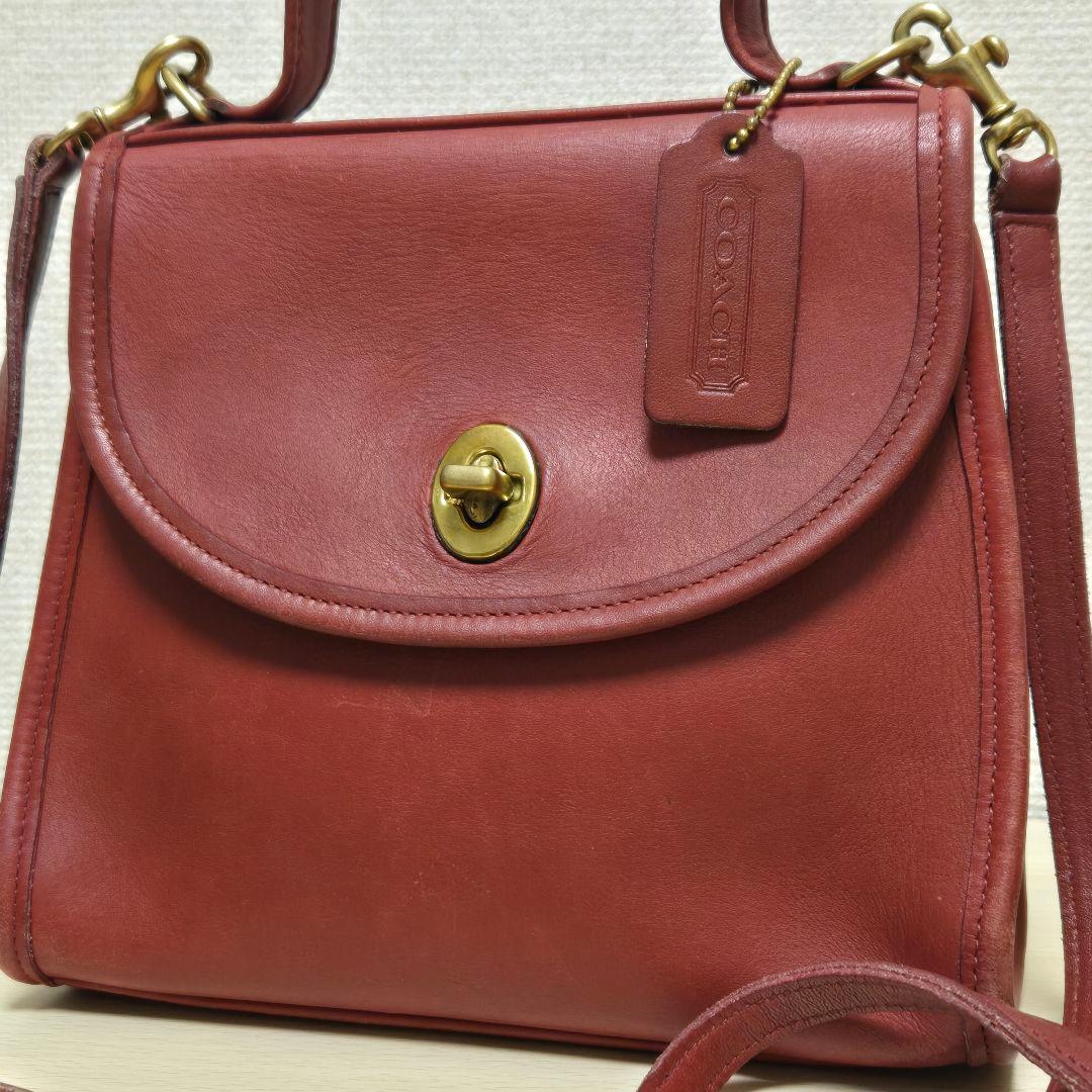 オールドコーチ 9985 ターンロック トップハンドル ハンドバッグ レッド