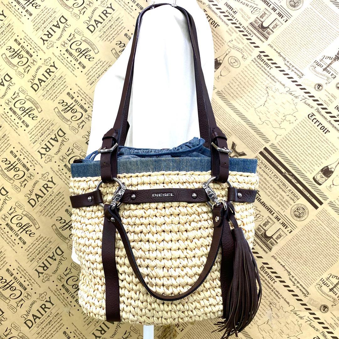 ディーゼル ハンド カゴバッグ デニム 巾着 旅行 ショルダー FT112