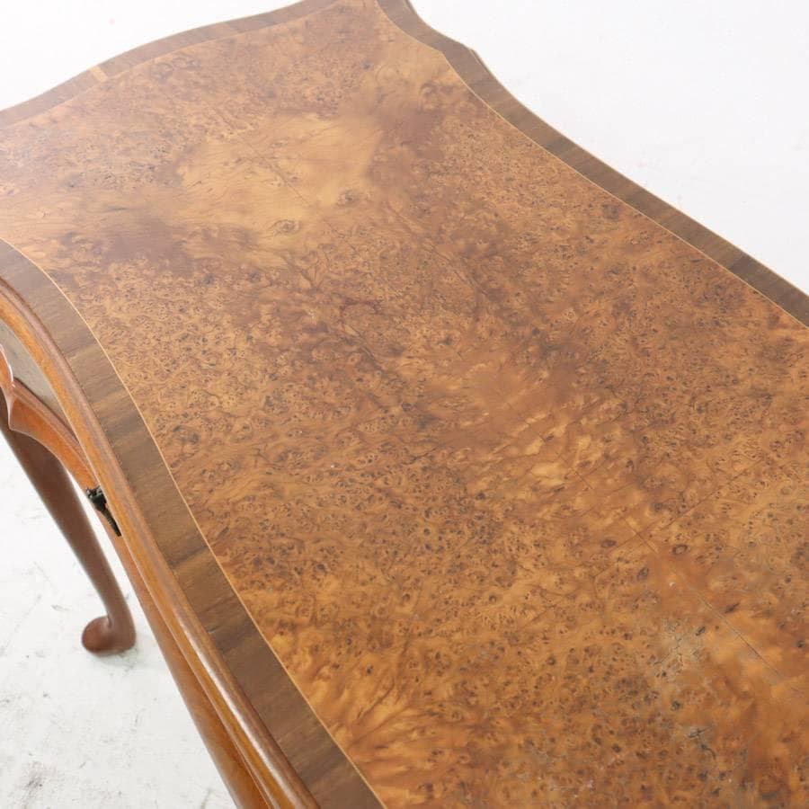 イタリア製クラシカル 美しい木目の象嵌 猫脚 コンソール デスク 引き出し付き