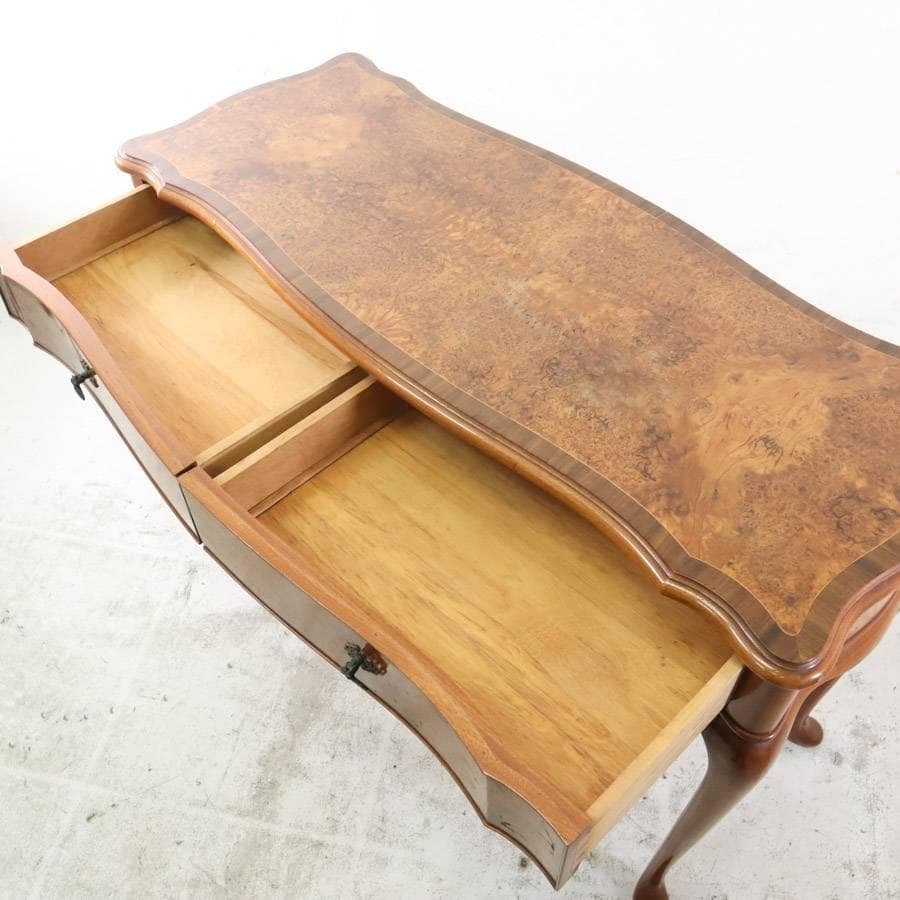 イタリア製クラシカル 美しい木目の象嵌 猫脚 コンソール デスク 引き出し付き