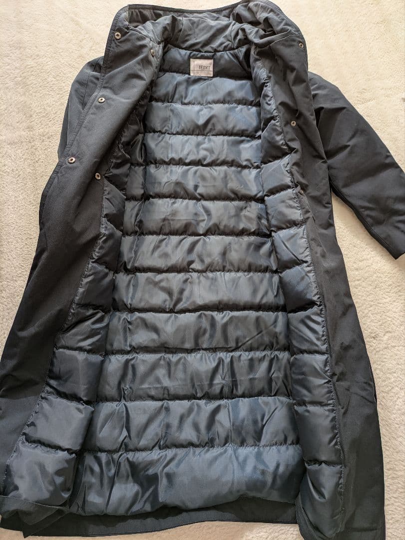 ★IEDIT イディット ロング丈 ダウンコート 撥水加工 ネイビー L