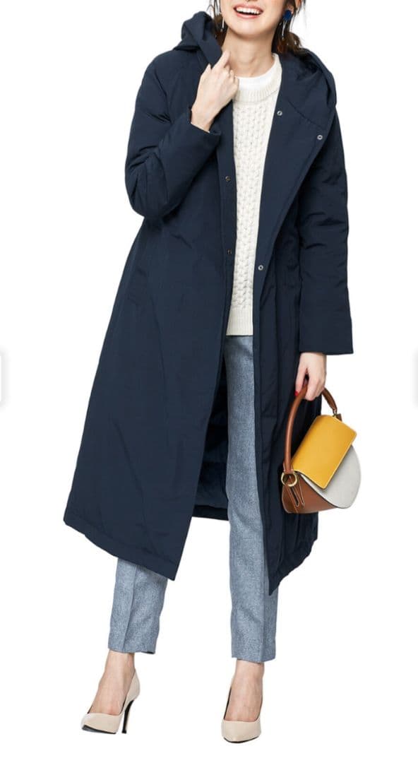 ★IEDIT イディット ロング丈 ダウンコート 撥水加工 ネイビー L