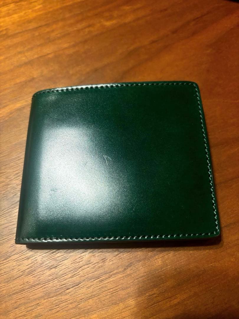 【最終値下げ】CIMABUE 二つ折り財布　コードバン　グリーン財布　本革