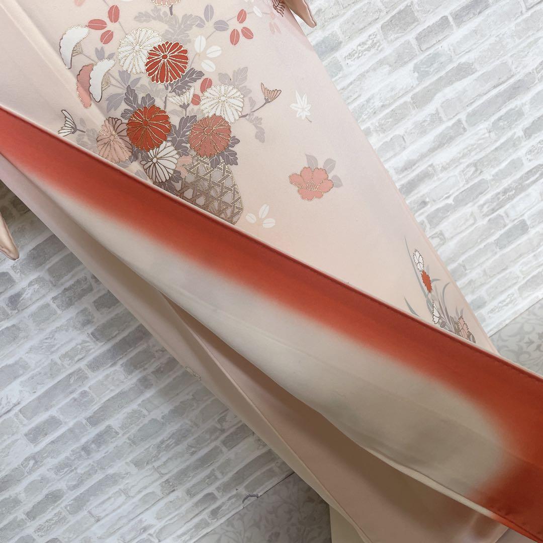 訪問着　フルセット　花籠　桜や花々　金彩加工　金駒刺繍　着物　Q5