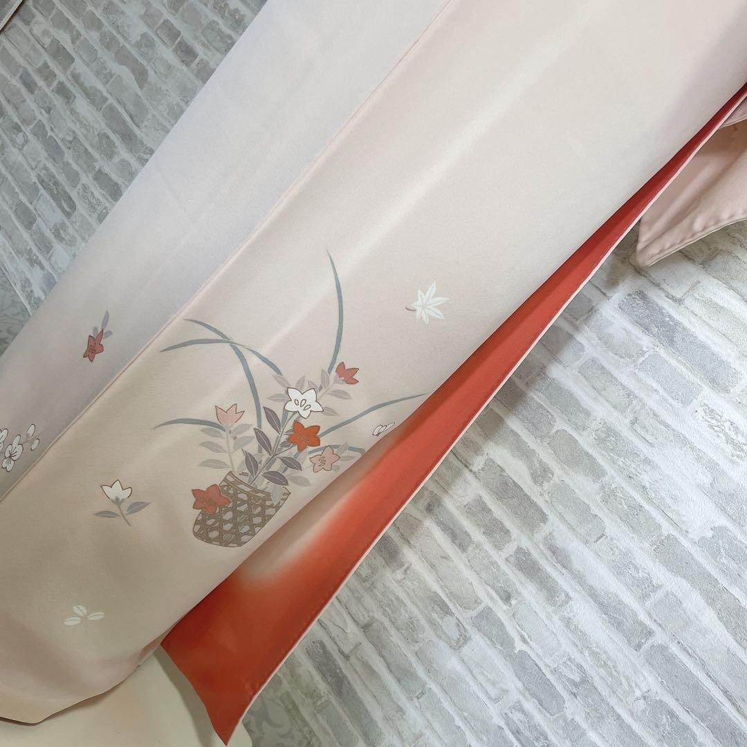 訪問着　フルセット　花籠　桜や花々　金彩加工　金駒刺繍　着物　Q5