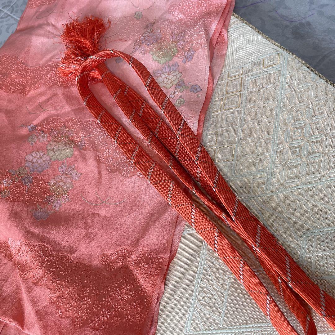 訪問着　フルセット　花籠　桜や花々　金彩加工　金駒刺繍　着物　Q5