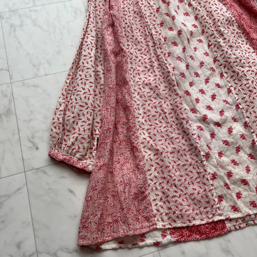 45R 小花柄 ×ペイズリー柄　パッチワーク チュニック コットン　日本製