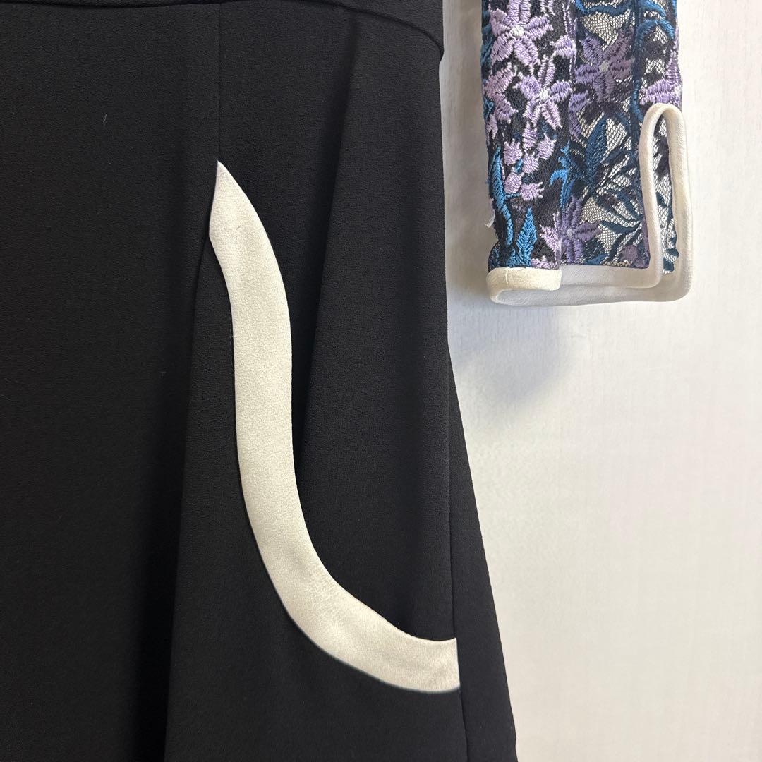 MAME KUROGOUCHIブラック Vネック ワンピース 長袖