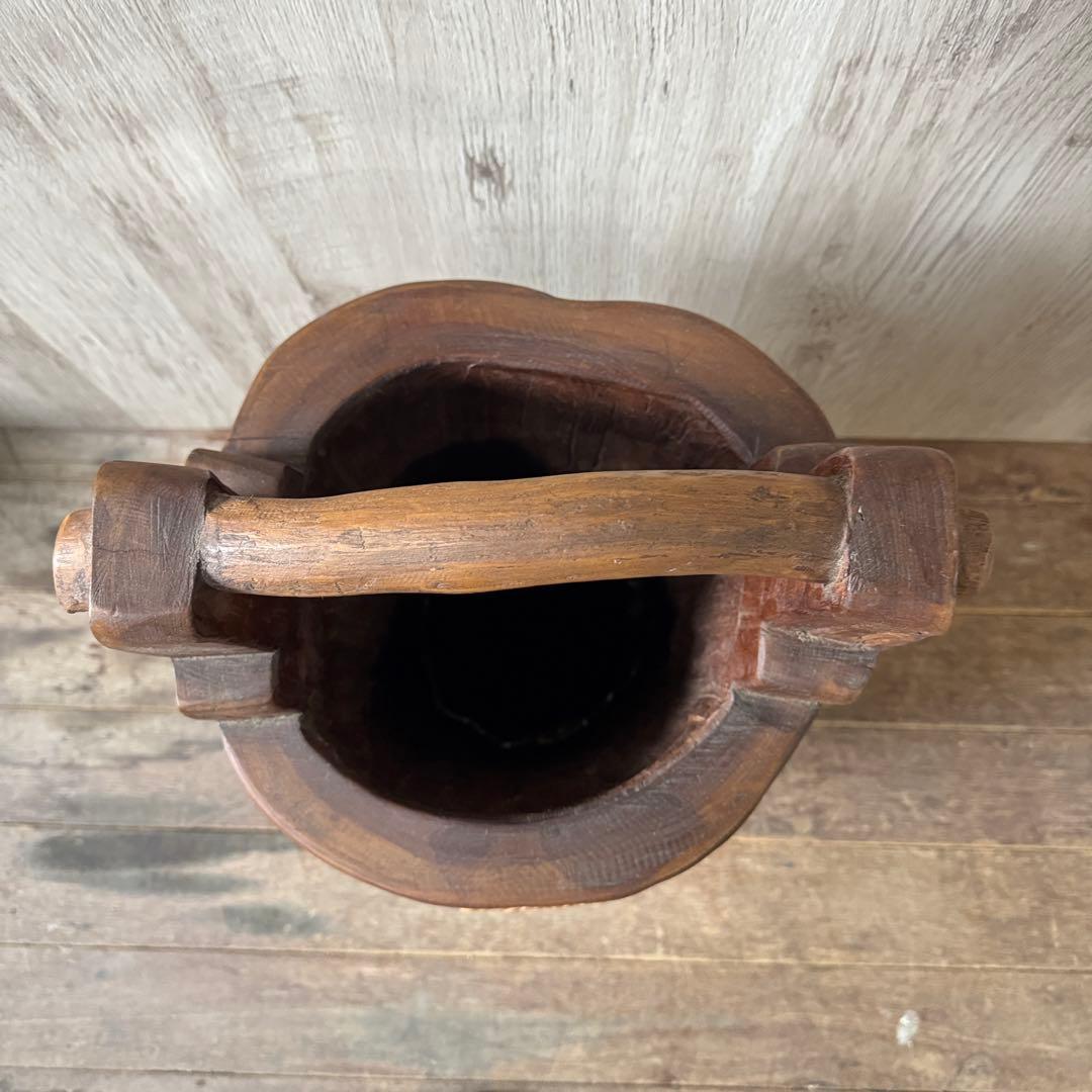 傘立て 昭和レトロ 天然木 無垢材 手桶型 古道具 置物 古道具 古民具