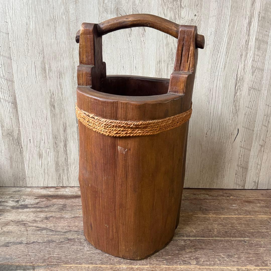 傘立て 昭和レトロ 天然木 無垢材 手桶型 古道具 置物 古道具 古民具