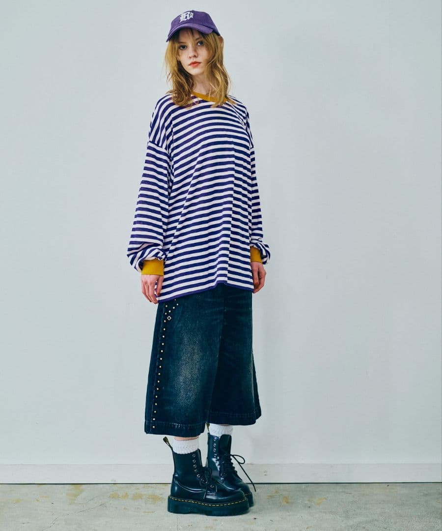 お値下げ最終今季RNA★スタッズラインルーズカットレングスパンツ