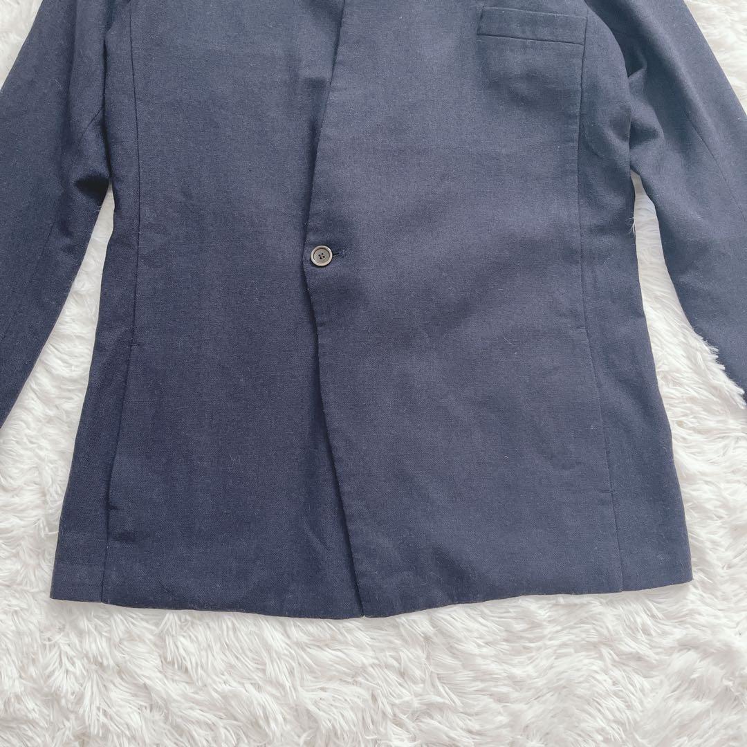希少　ヤントル　ノーカラー　ジャケット　ネイビー