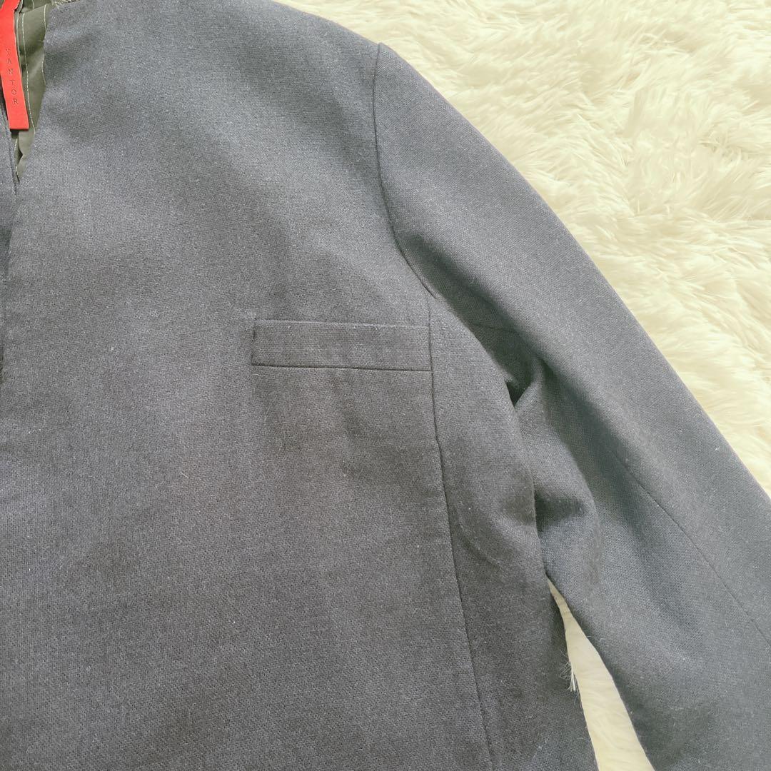 希少　ヤントル　ノーカラー　ジャケット　ネイビー