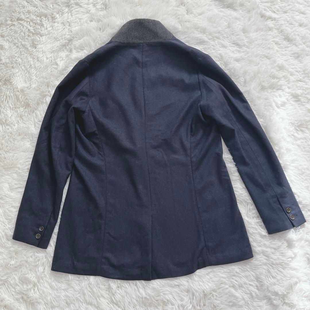 希少　ヤントル　ノーカラー　ジャケット　ネイビー