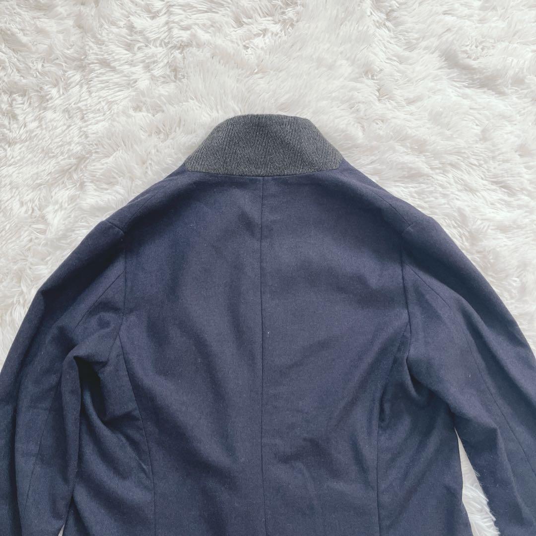 希少　ヤントル　ノーカラー　ジャケット　ネイビー