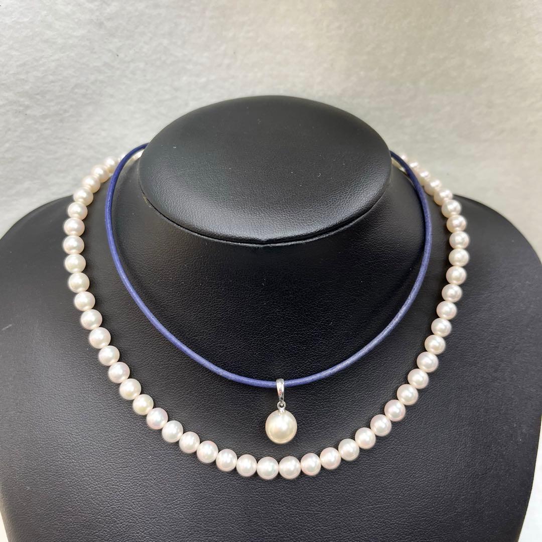 【T】売り尽くし✨パールネックレス silver刻印あり　２点おまとめ