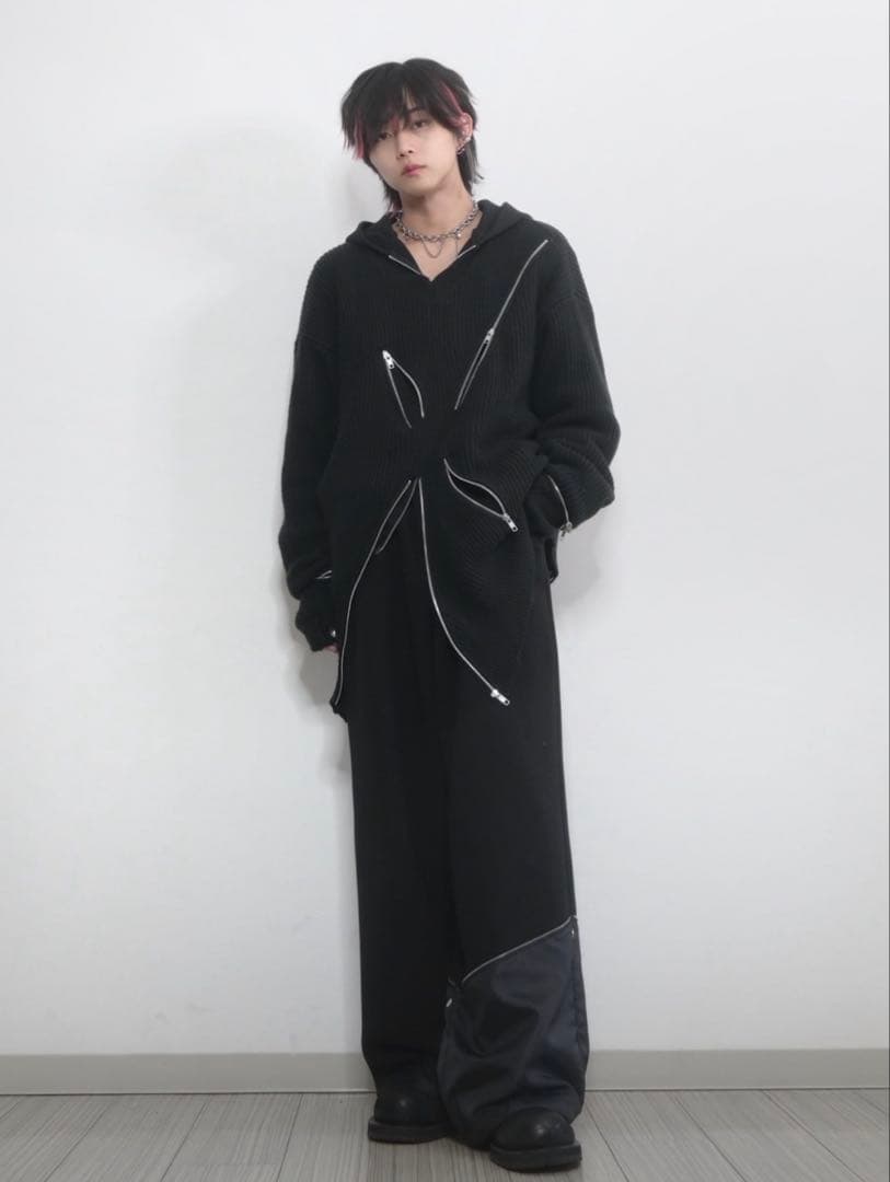 【12月限定大幅値下げGRANCY】 リバースレイヤードスラックスブラックL