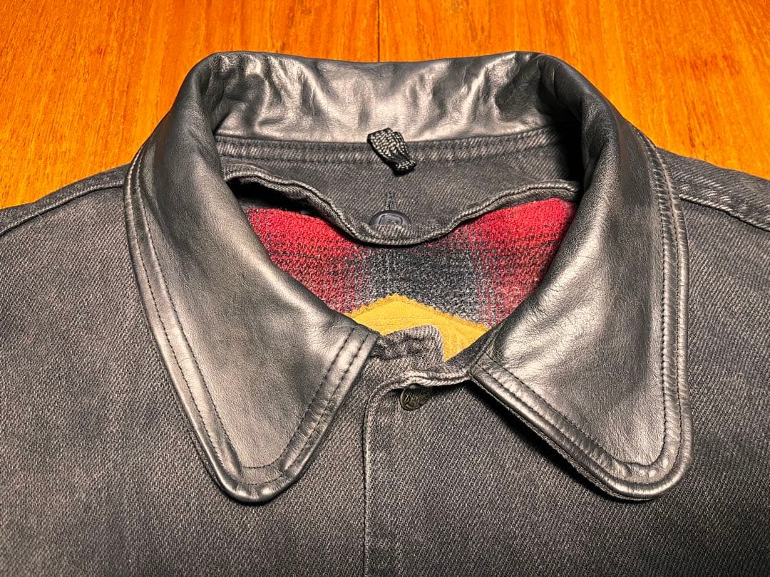 COMOLI 元ネタ　Woolrich 襟レザー　カバーオール ブラック　USA