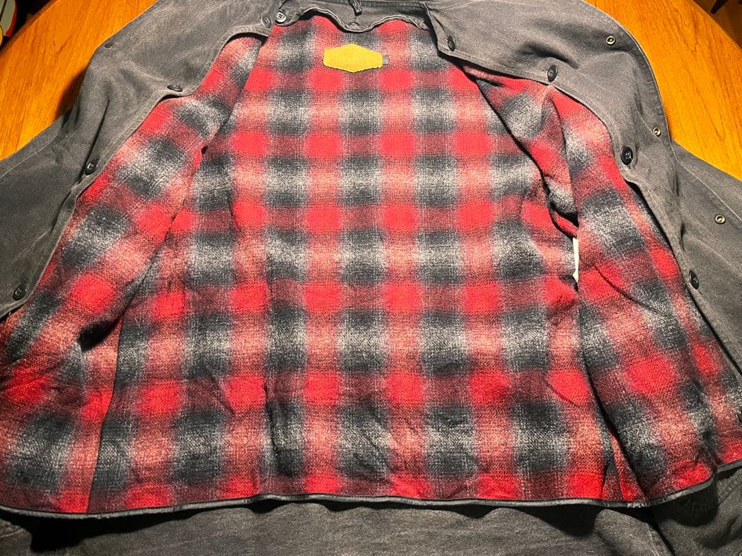 COMOLI 元ネタ　Woolrich 襟レザー　カバーオール ブラック　USA