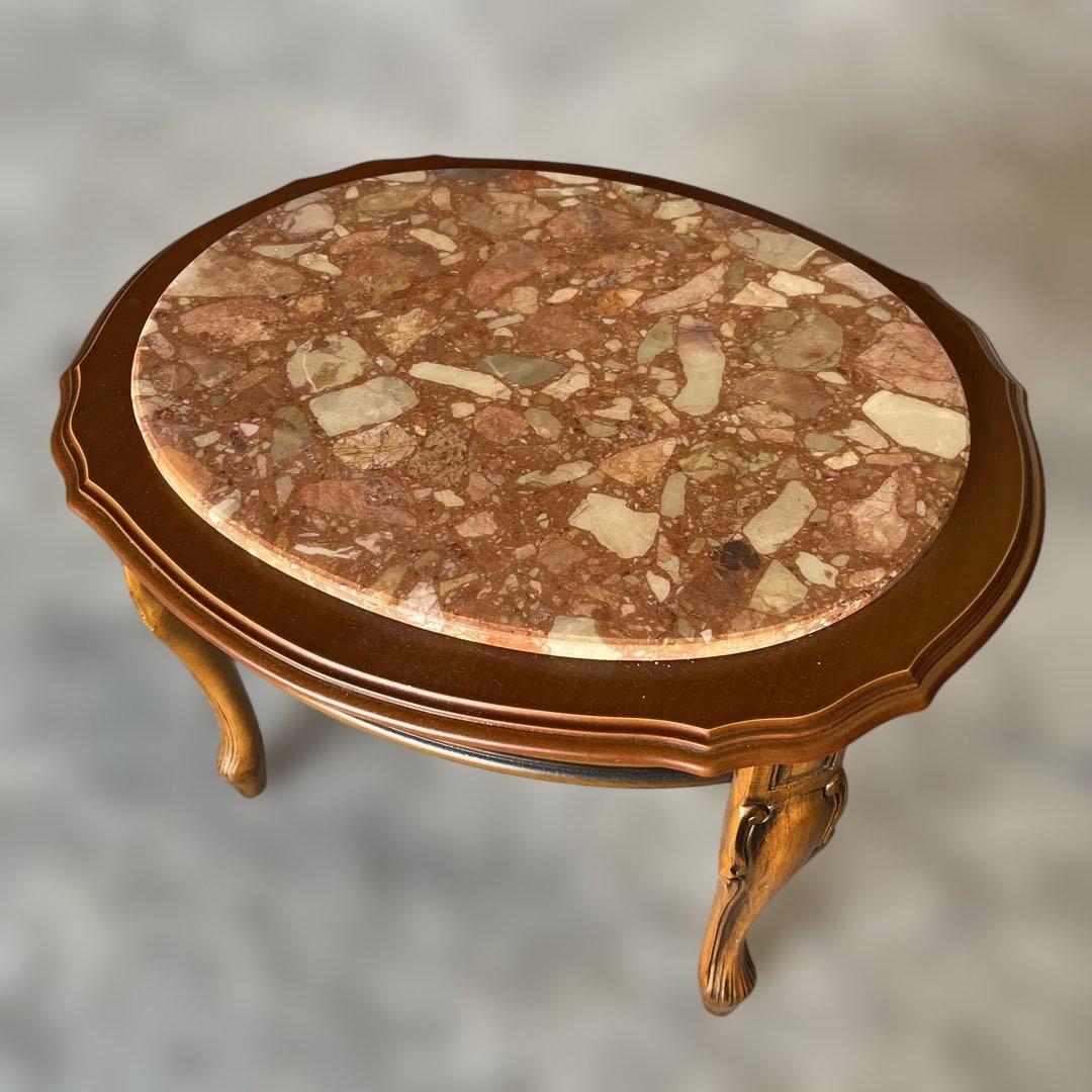 【希少】 イタリア製 ローテーブル 大理石天板 ロココ調 猫脚 楕円 クラシック