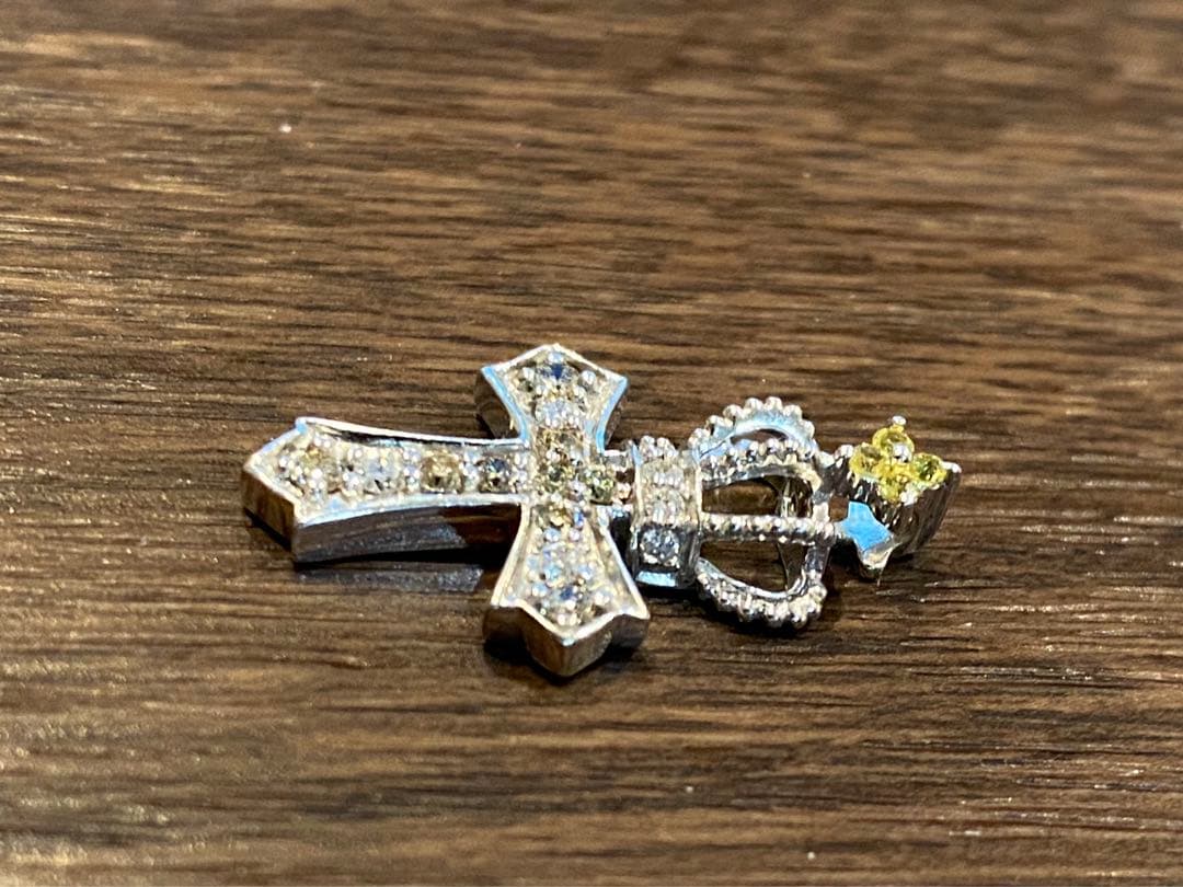 QVC笠原真寿美 ペンダントトップ ダイヤモンド クラウン クロス K18WG