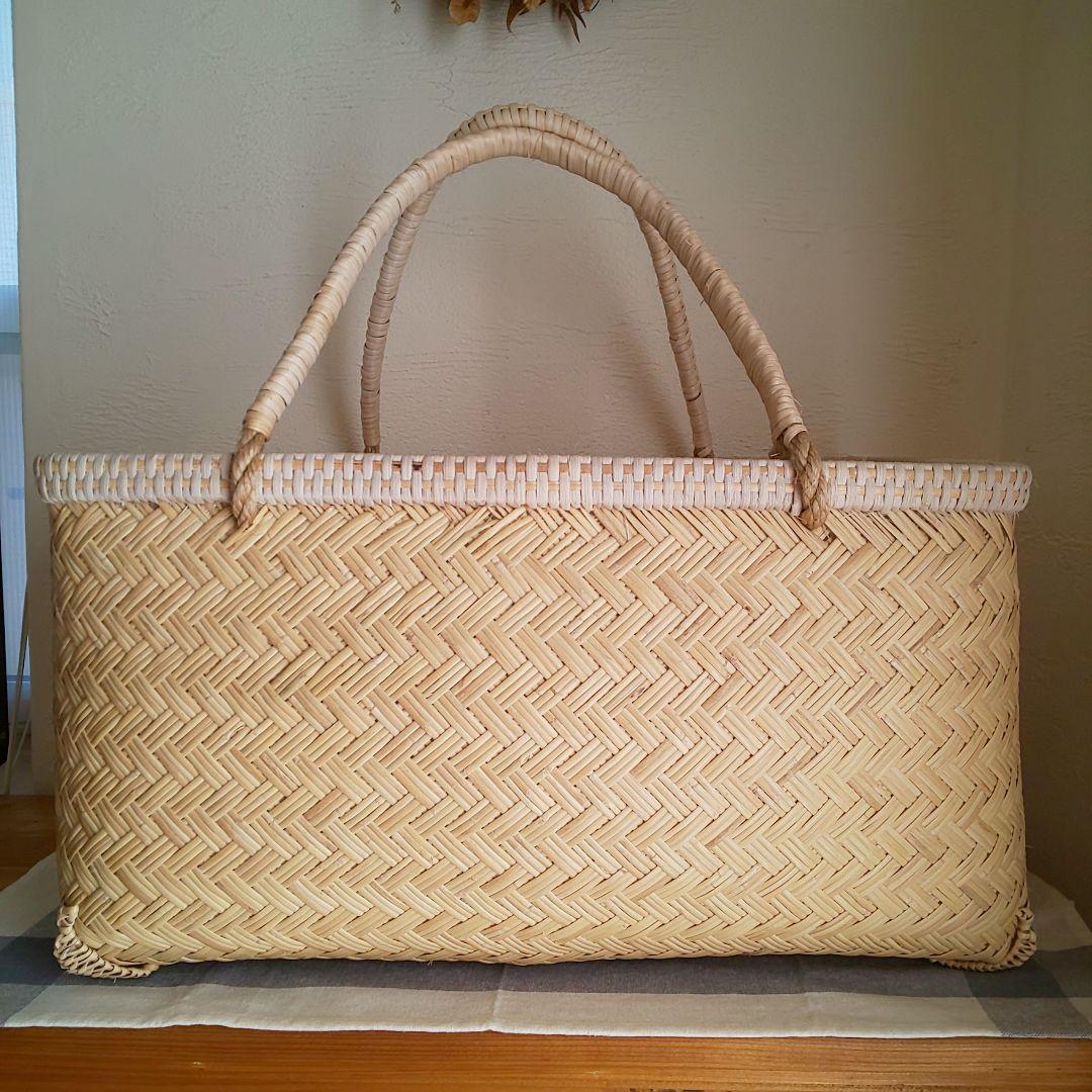 岩手県 鳥越竹細工 市場かご 買い物かご 飾り縁 特大