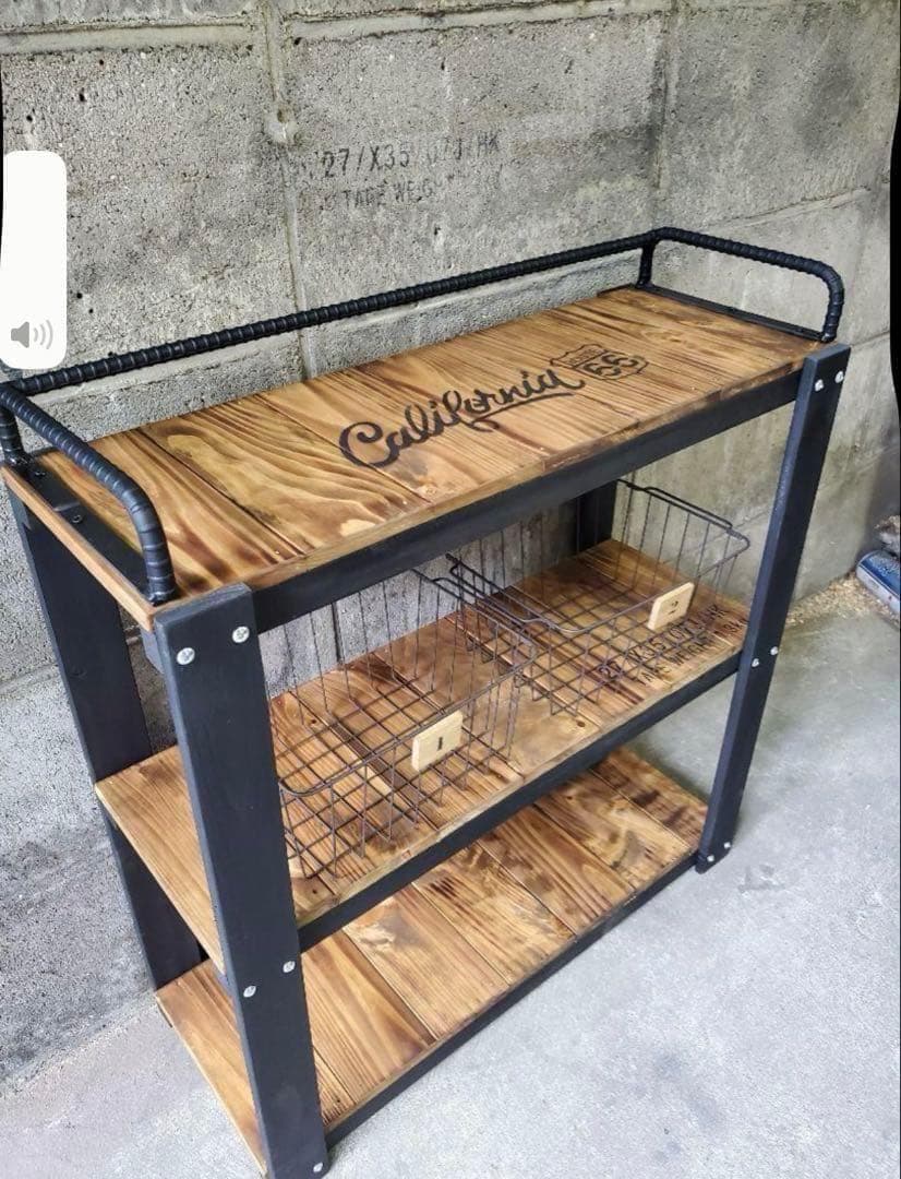 鉄筋バーラック　木製ラック　棚 収納　男前インテリア　インダストリアル 0102