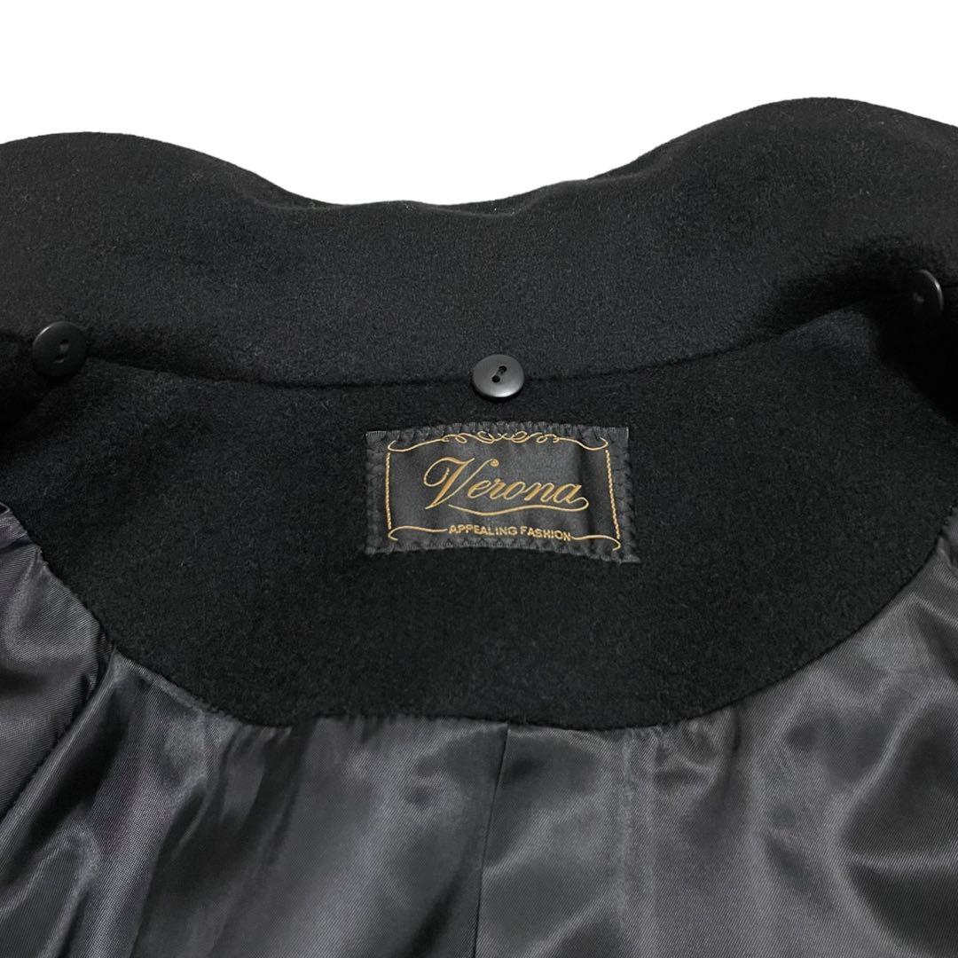 美品　Veuna　大きいサイズ　カシミヤ100%　ロングコート　比翼ボタン　黒