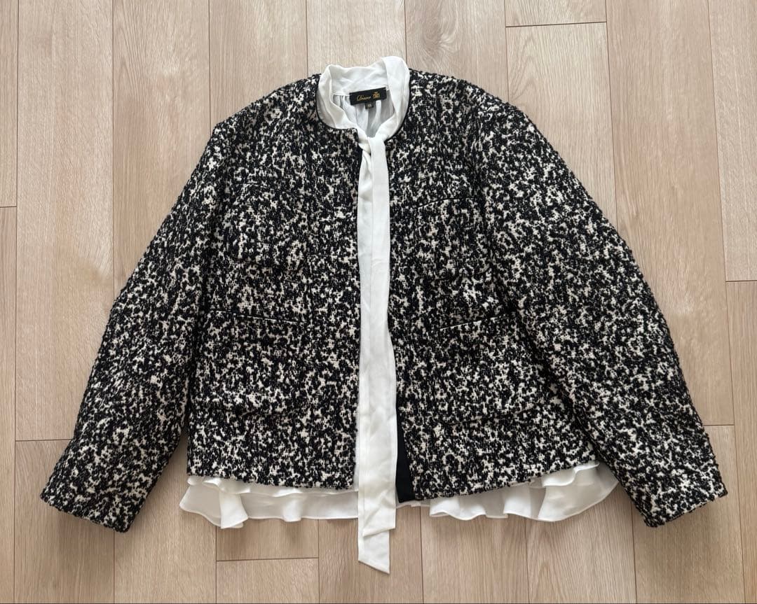 Drawer ドゥロワー ノーカラー　ツイード　ジャケット 36 ジャガード