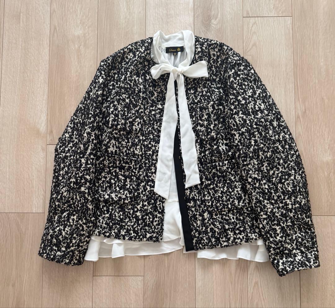 Drawer ドゥロワー ノーカラー　ツイード　ジャケット 36 ジャガード