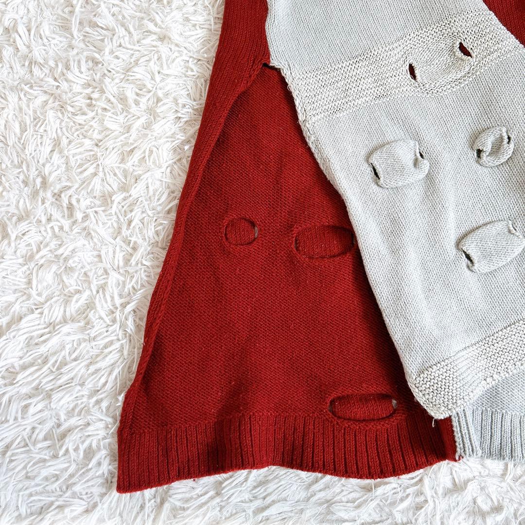 美品⁂センソユニコ⁂ロングニットチュニック　ベスト　バイカラー　変形　微ラメ　M