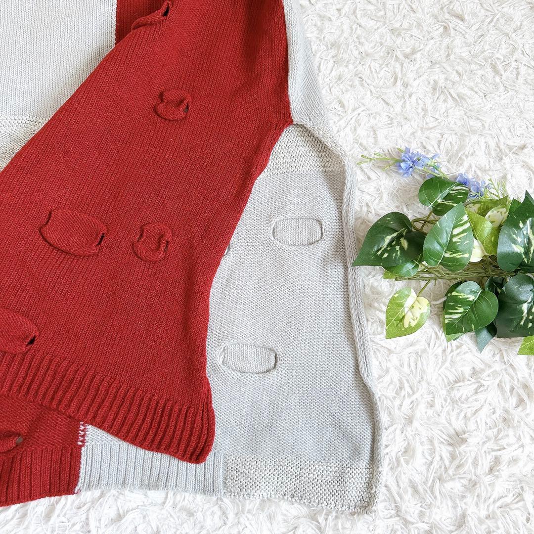 美品⁂センソユニコ⁂ロングニットチュニック　ベスト　バイカラー　変形　微ラメ　M