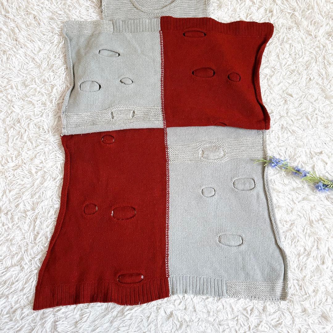 美品⁂センソユニコ⁂ロングニットチュニック　ベスト　バイカラー　変形　微ラメ　M