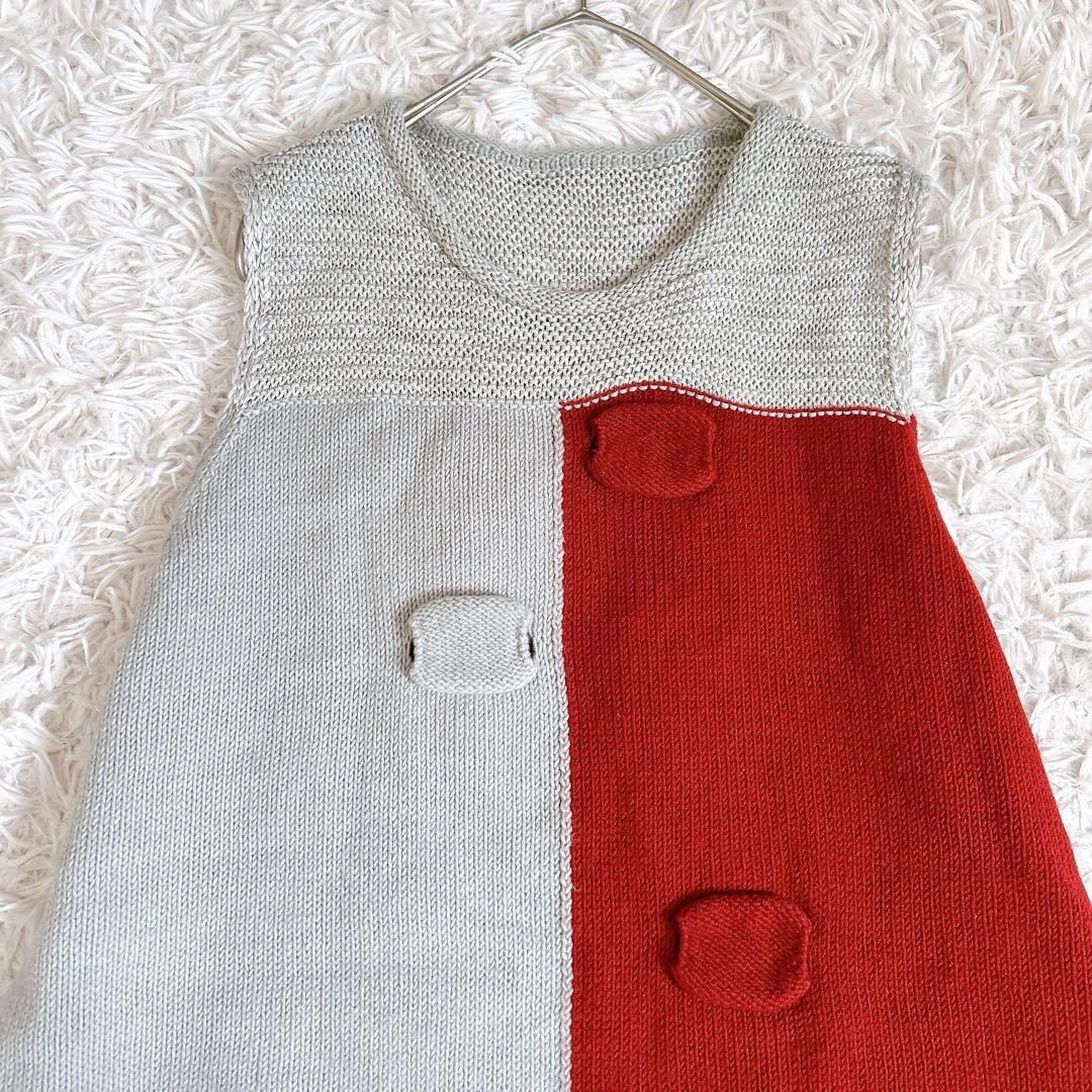 美品⁂センソユニコ⁂ロングニットチュニック　ベスト　バイカラー　変形　微ラメ　M