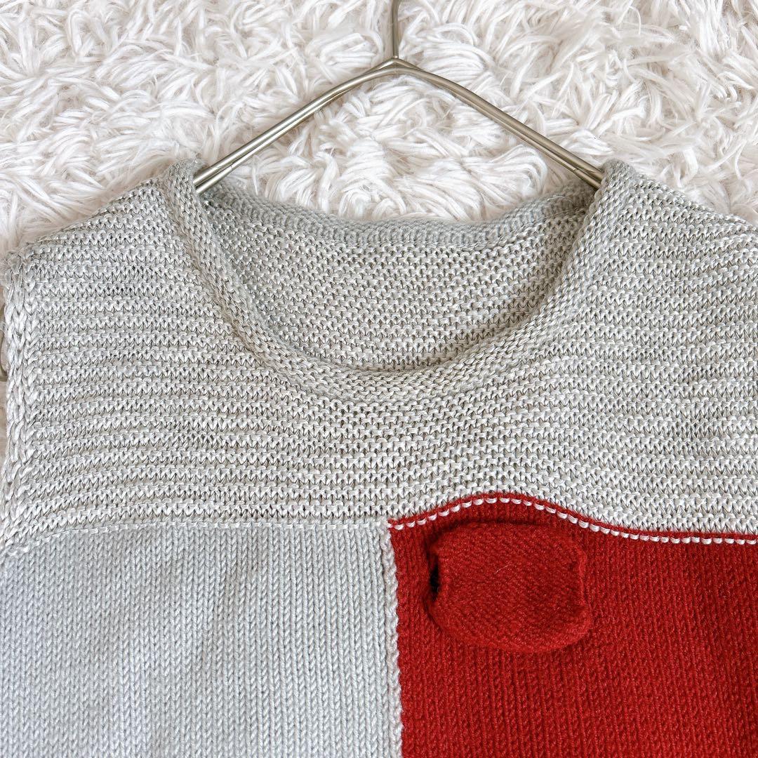 美品⁂センソユニコ⁂ロングニットチュニック　ベスト　バイカラー　変形　微ラメ　M