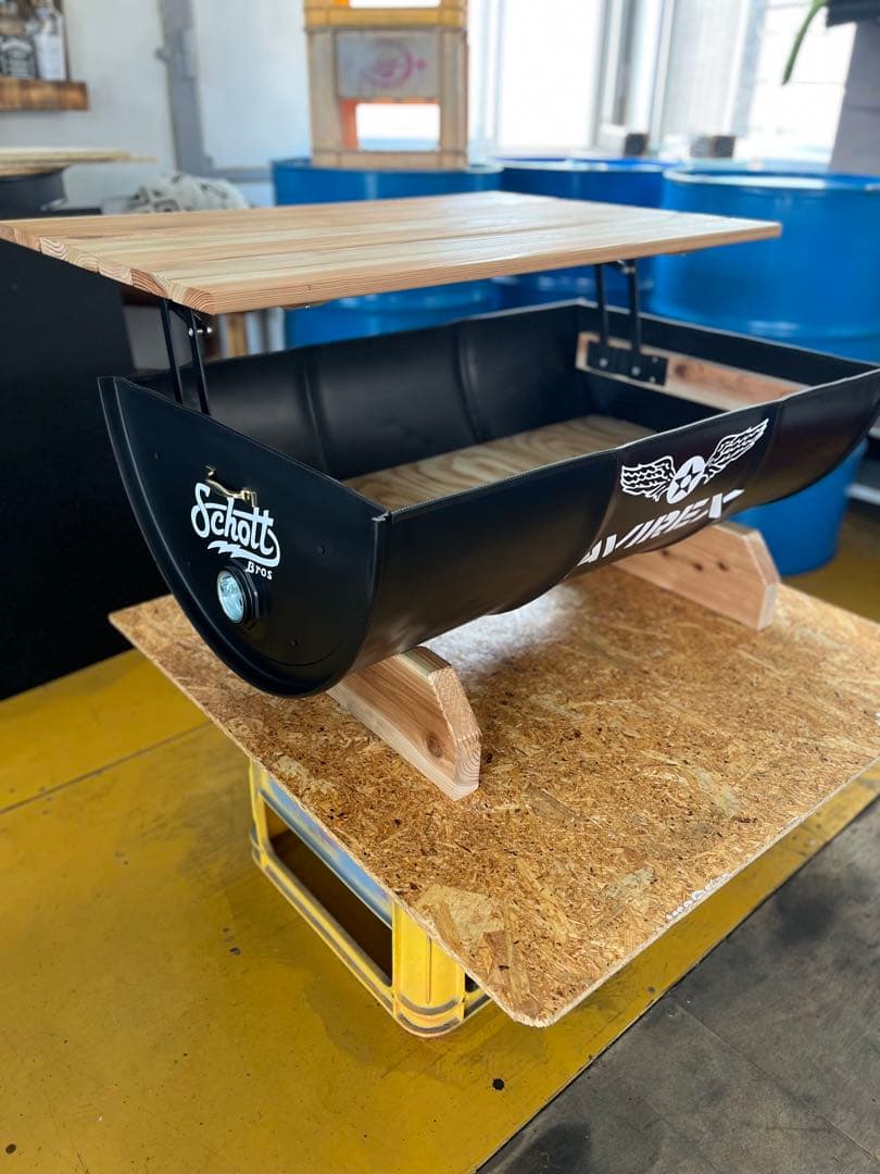 【特価】通常より5,000円引きドラム缶ガラステーブル　給油口（小タイプ）